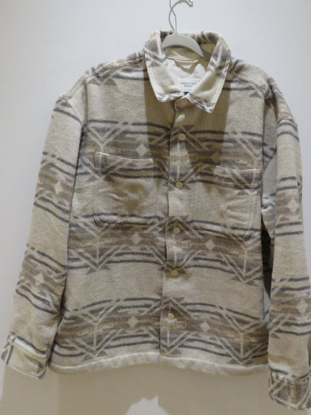 AMERICAN EAGLE Aztec Southwestern Shirt Shacket Jacket Cocoa Cream Large Outdoor - Picture 3 of 15